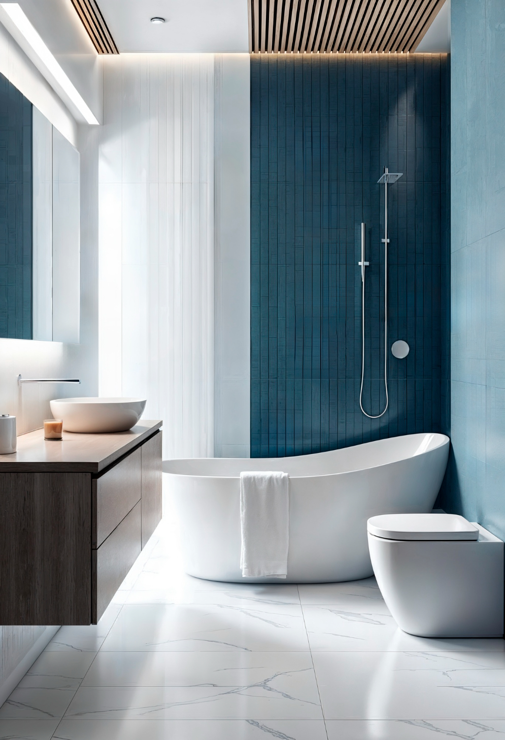 Contemporary bathroom remodel with walk-in shower and soaking tub